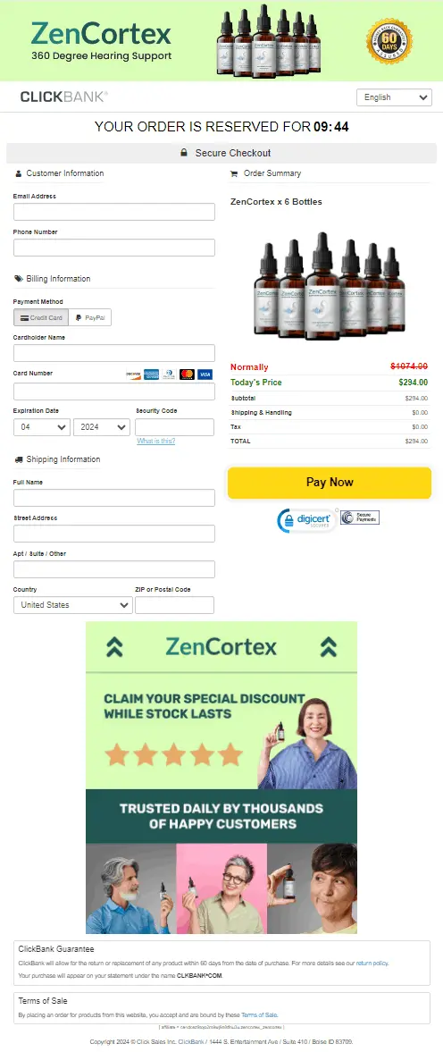 zencortex order page